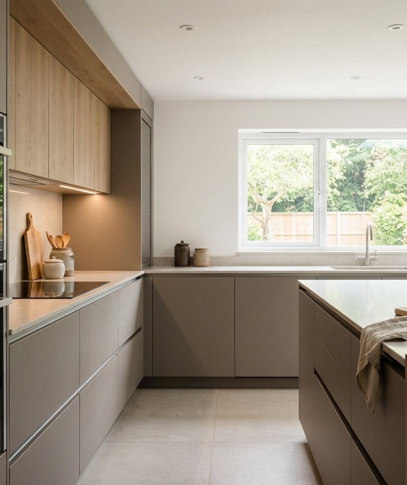Completed premium kitchen with seamless cabinetry and integrated appliances, finished to a high standard